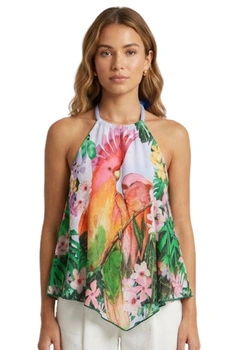Bluzka damska Desigual Azucar czarny w neonowe pasy halter r. L