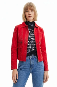Kurtka damska Desigual Cleveland z eko skóry czerwona