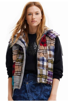 Bezrękawnik damski Desigual Copenhague ocieplany w kratkę