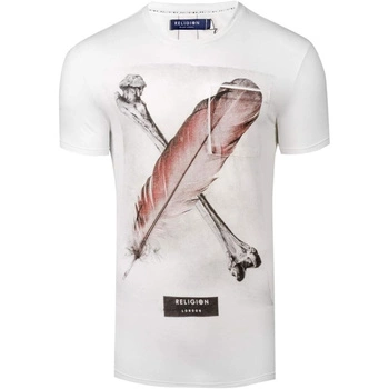 Koszulka męska Religion Cross Feather t-shirt z nadrukiem biała