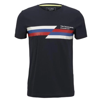 Koszulka męska Tom Tailor granatowa z bawełny z nadrukiem t-shirt