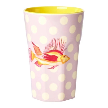 Kubek melaminowy RICE Fish różowy w kropki z nadrukiem ryby 400 ml
