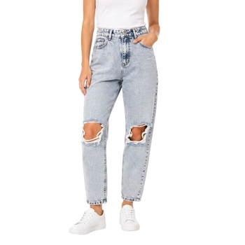 Spodnie damskie Jean Shop Mom Fit jeansy z dziurami niebieskie r. W25