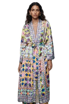 Narzutka damska Zara lekkie kimono etniczny wzór