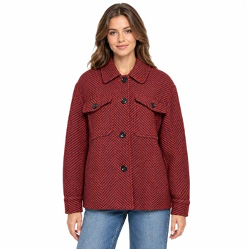Kurtka damska Tommy Hilfiger Herringbone koszulowa z wełną czerwona r. M