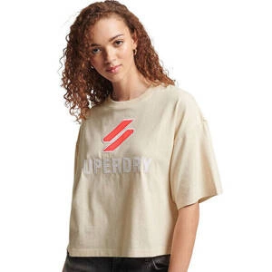 Koszulka damska Superdry Code Sl Stacked beżowa bawełniana t-shirt