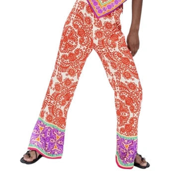 Spodnie damskie Zara Multicolored Printed Pajama szeroka nogawka