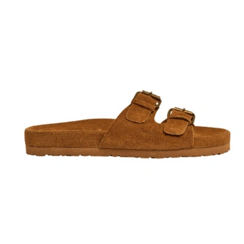 Klapki damskie Pepe Jeans Oban Braid brązowe wsuwane skórzane zamsz