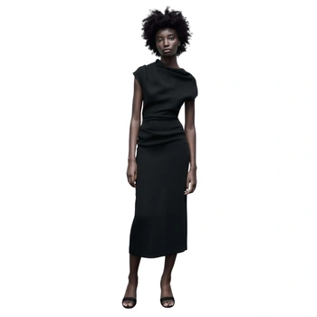 Sukienka damska ZARA midi elegancka dopasowana asymetryczny dekolt r. S