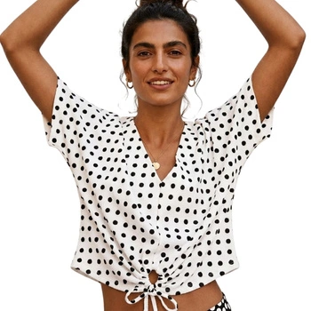 Bluzka damska Zara biała w grochy crop top