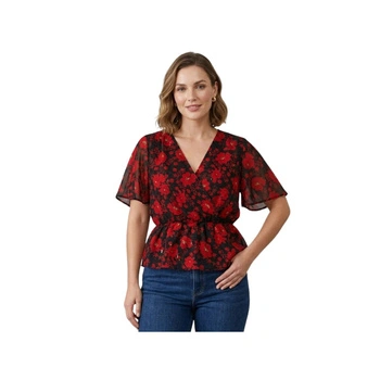 Bluzka damska Naf Naf Dolores kopertowa przewiewna przezroczysta w kwiaty