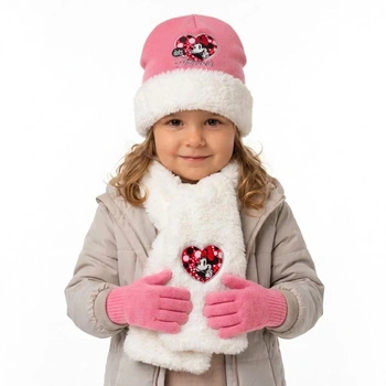 Komplet Disney Myszka Minnie czapka szalik rękawiczki dla dziewczynki różowy r. 54