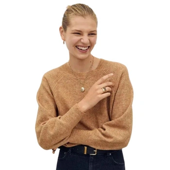 Sweter damski Mango luźny brązowy z wełną