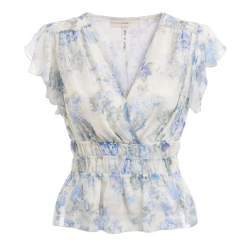 Bluzka damska Guess Joandra falbany wzorzysta niebieska r. M
