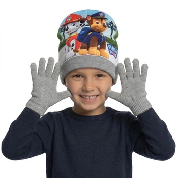 Komplet czapka rękawiczki Paw Patrol zimowy szary r.52