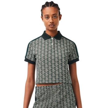 Koszulka damska Lacoste Contrast Collar Monogram polówka klasyczna crop top zielona r. XS