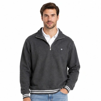 Sweter męski Basics&More podwójny kołnierz szary r. S