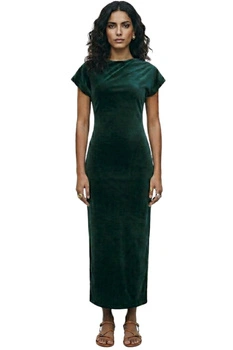 Sukienka damska Zara elegancka zielona welurowa maxi