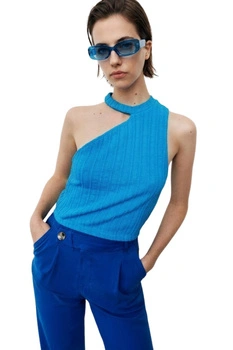 Bluzka damska Zara top na jedno ramię niebieska
