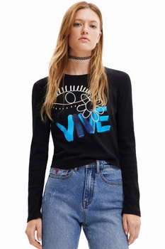 Bluzka damska Desigual Vive czarna z aplikacją