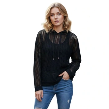 Sweter damski Rodier wełniany ażurowy czarny