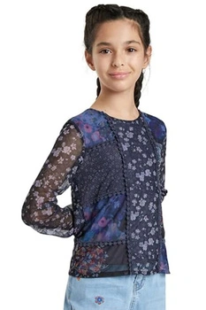Bluzka dziewczęca Desigual Sons niebieska w kwiatki