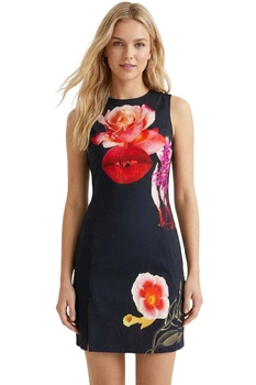 Sukienka damska Desigual x M. Christian Lacroix Lips czarna dopasowana r. XL