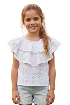Bluzka dziewczęca MAYORAL Openwork koronkowa z falbankami biała