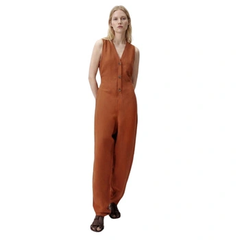 Kombinezon damski Zara Oversized Linen luźny brązowy lniany r. M