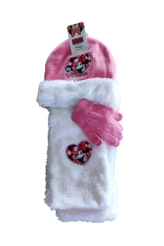Komplet Disney Myszka Minnie czapka szalik rękawiczki dla dziewczynki zimowy różowy