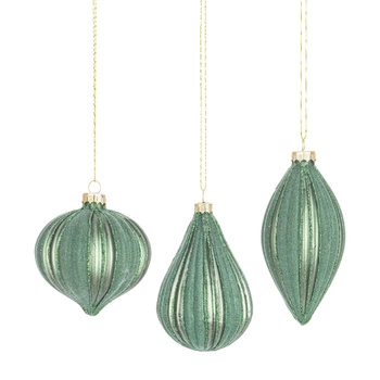 Zestaw 12 szklanych bombek choinkowych Bizzotto zielone mix