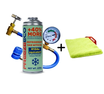 Zestaw FreezeEco 2 w 1 zamiennik R134a czynnik do klimatyzacji z olejem + przewód + Mikrofibra