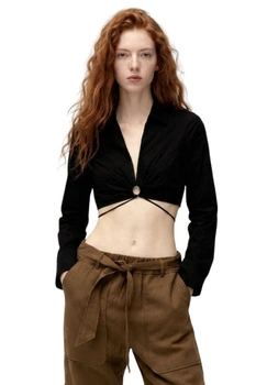 Bluzka damska Zara Crop Top krótka czarna
