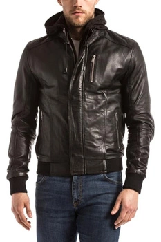 Kurtka męska Blue Wellford Brezon skórzana z kapturem