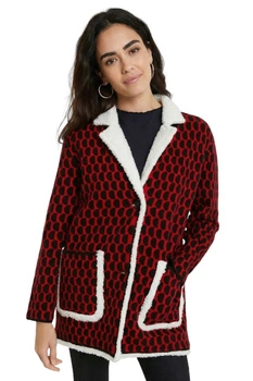 Płaszcz damski Desigual Denver zimowy dzianinowy czerwony