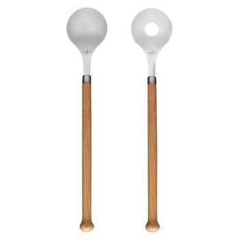 Komplet łyżek do sałatek Sagaform Nature stal nierdzewna drewno dębowe