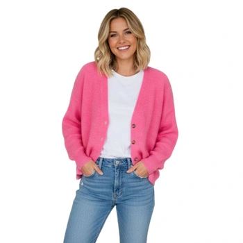 Sweter damski Rodier kardigan rozpinany różowy z dodatkiem wełny