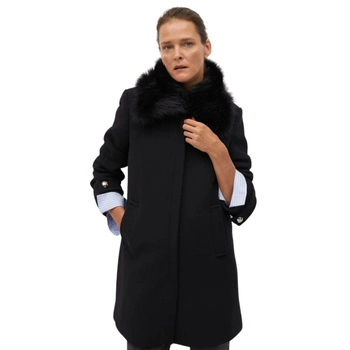 Płaszcz damska Mango przejściowy czarny z futerkiem