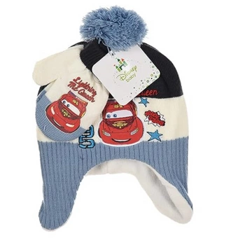Komplet czapka rękawiczki Disney Mc Queen dla chłopca zimowy niebieska