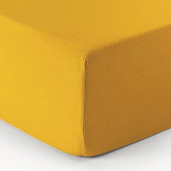 Prześcieradło Westwing Biba bawełniane musztardowe z gumką 180 x 200