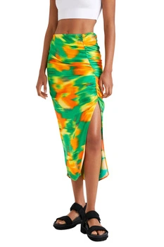 Spódnica damska Desigual Ida żołta efekt skóry węża