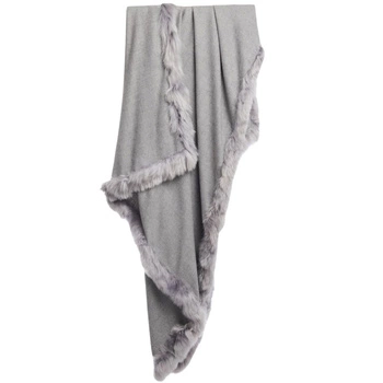 Szalik damski Alpaka Fur Trim Shawl wełna z alpaki szary 180 cm