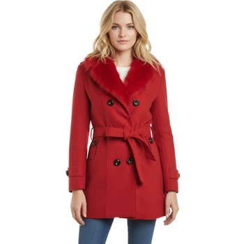 Płaszcz damski Rvhswds Double-Sided czerwony elegancki z futerkiem
