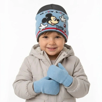Komplet czapka rękawiczki Disney Myszka Mickey zimowa niebieska dla chłopca r. 48