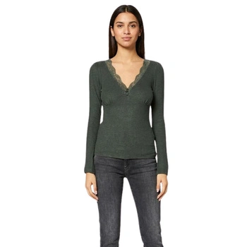 Bluzka damska Naf Naf Lizzy zielona z koronką