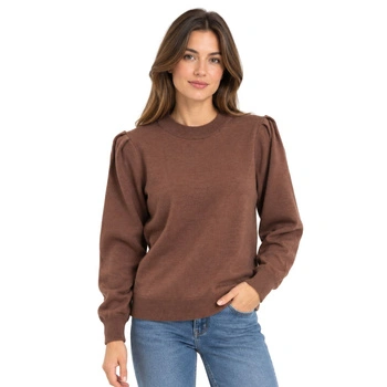 Sweter damski Deeluxe Barbara z bufkami brązowy r. M