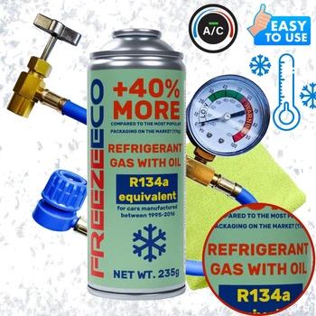 Zestaw FreezeEco 2 w 1 zamiennik R134a czynnik do klimatyzacji z olejem + przewód + Mikrofibra