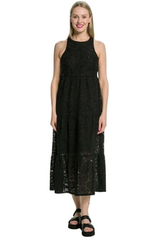 Sukienka damska Desigual Mina midi czarna haftowana z cekinami