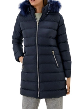 Płaszcz damska Felix Hardy pikowany granatowy z kapturembordowy