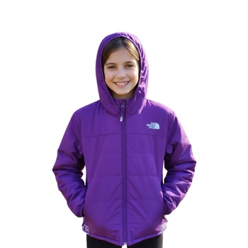 Kurtka dziewczęca The North Face pikowana przejściowa z kapturem fioletowa r. 140
